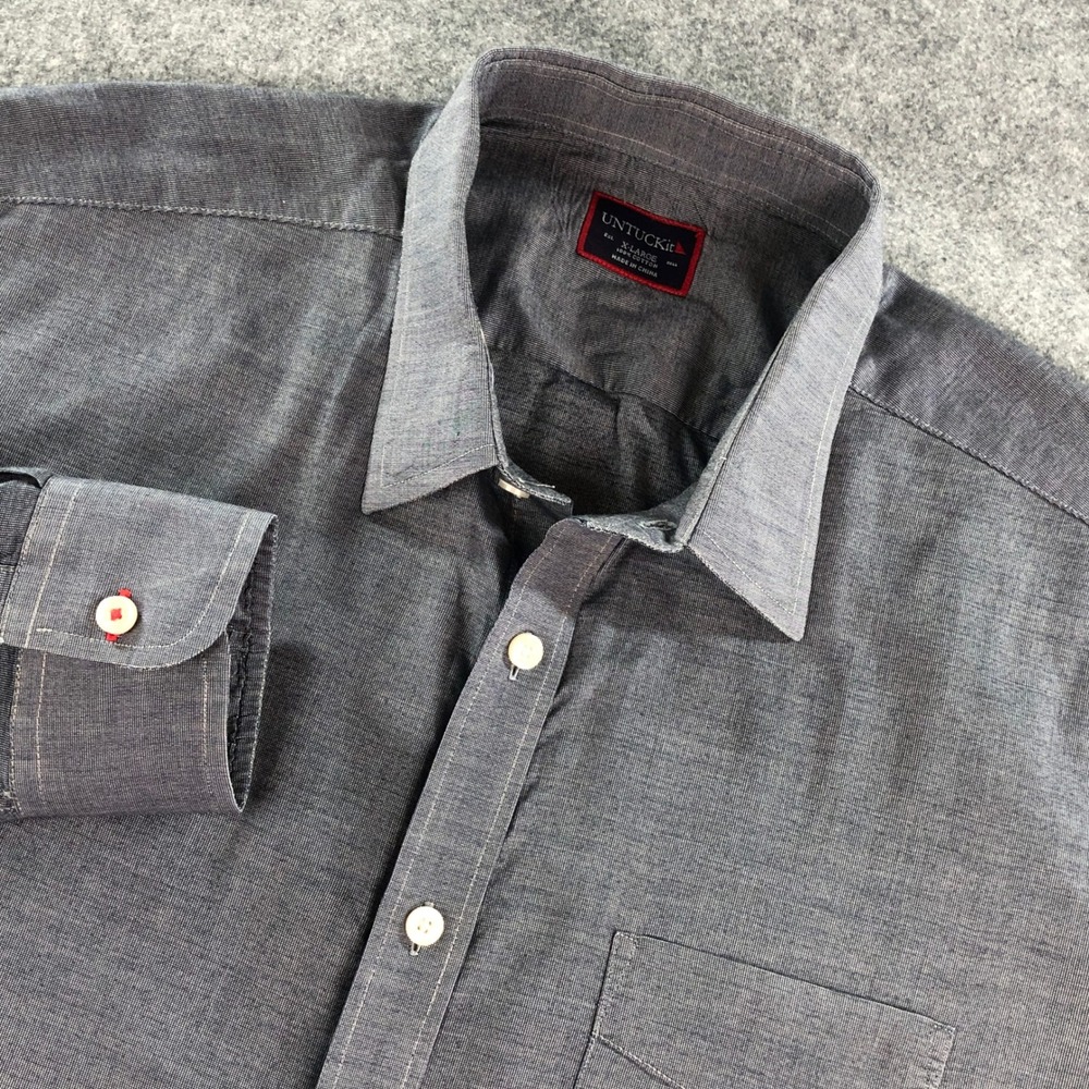 UNTUCKit Mens Shirt XL Gray Cotton Long Sleeve Button Down Wrinkle Free Slim Fit
